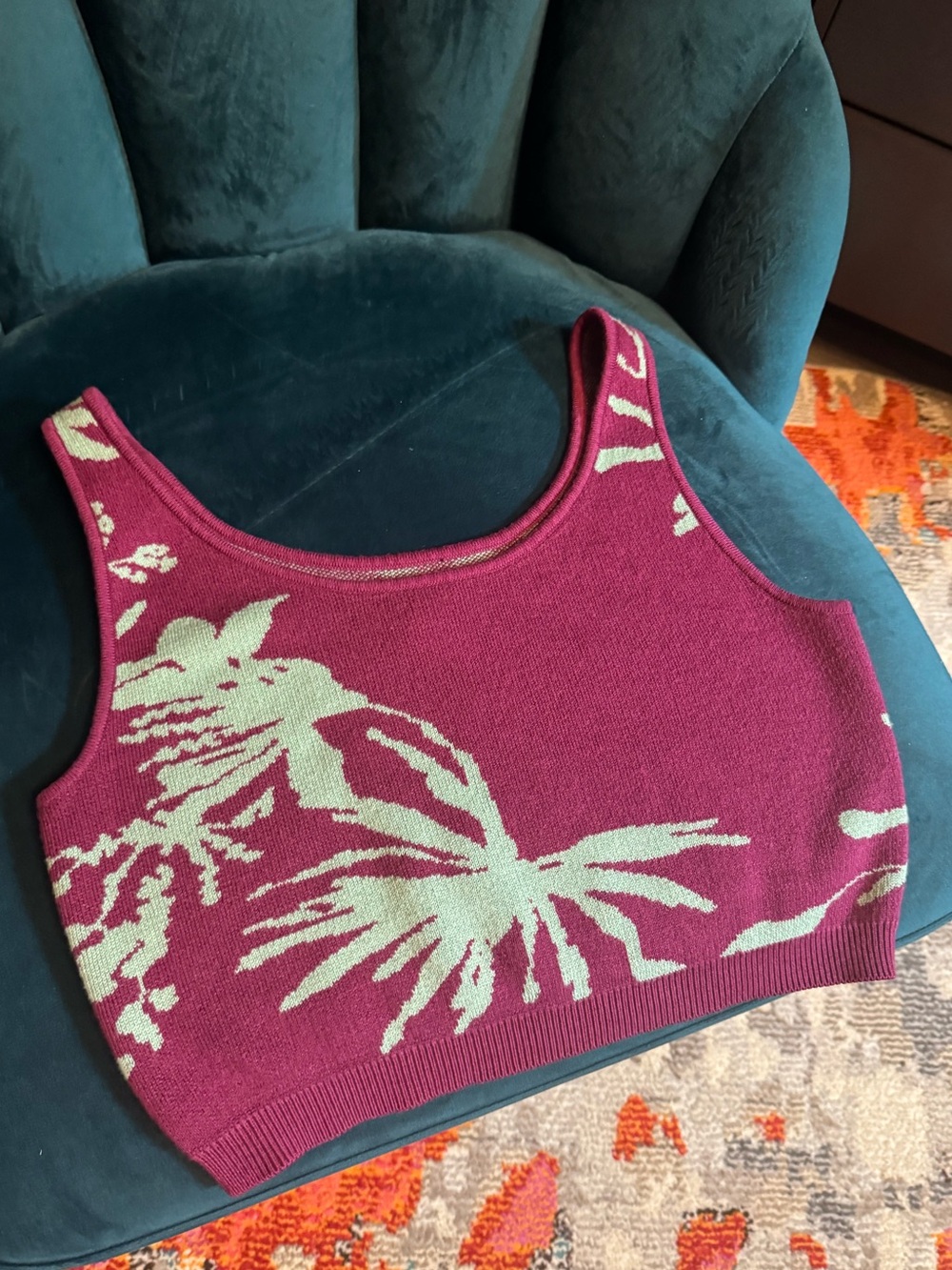 Tropical Print Summer Knit Crop Tank - Berry & Mint 🍓🍵